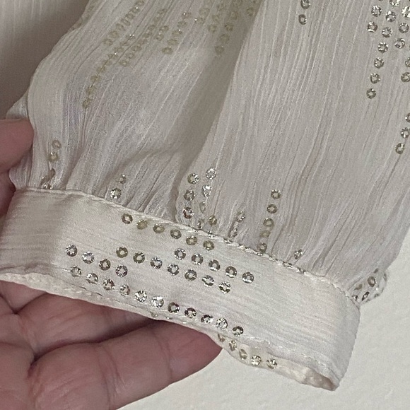 Christopher & Bank Blouse Glam Satin Ivory & Silver M Relax Long Sleeve Button - Picture 4 of 10